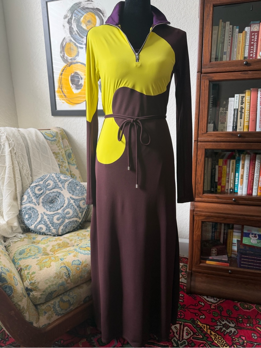 NWT Tory Burch Colorblock Jersey Maxi Dress Spiced Chocolate Size 6